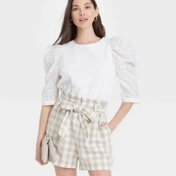 a new day puff sleeve eyelet blouse top shirt size large 100% cotton NWOT boho - Picture 6 of 14